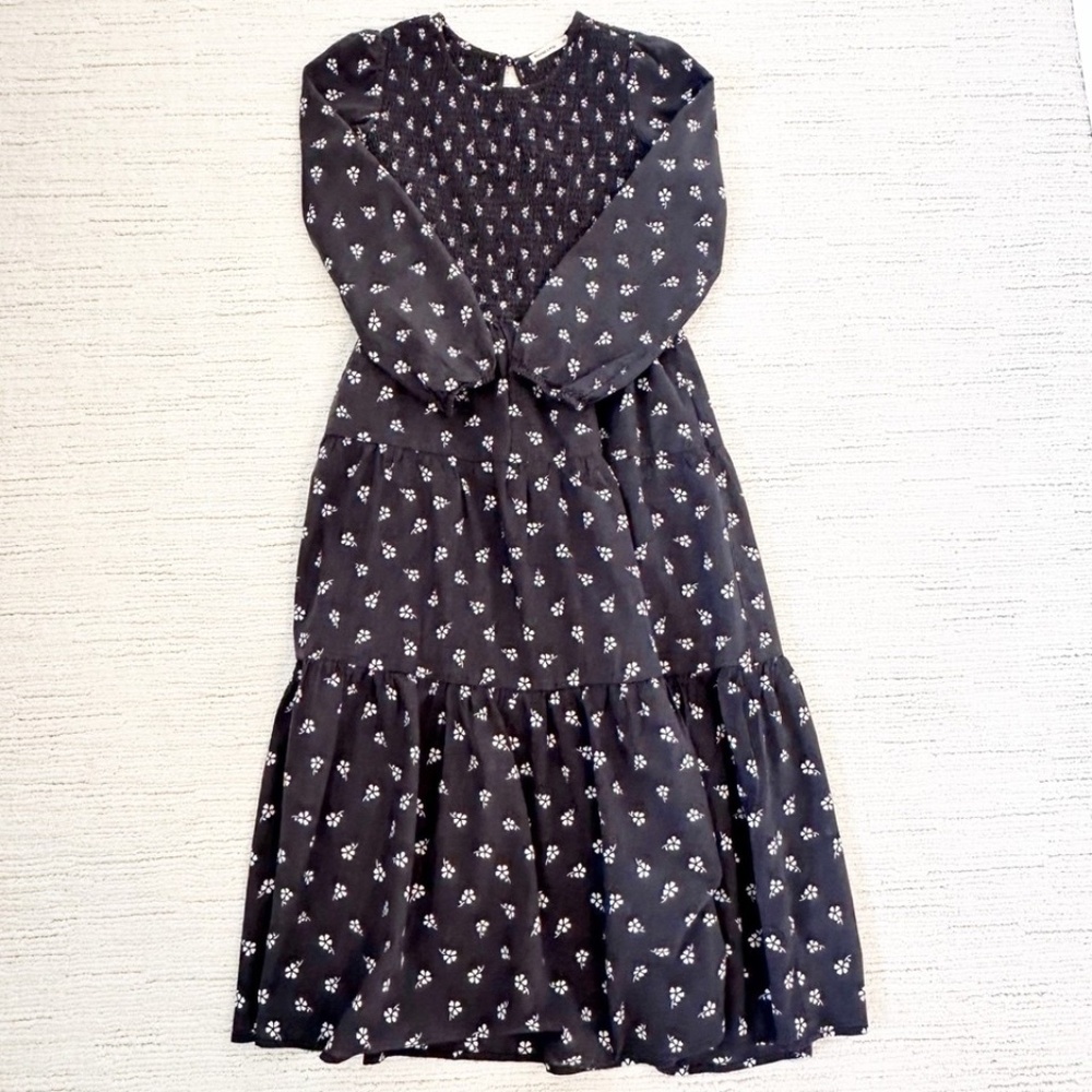 MARINE LAYER Camille Womens XS Gray Midi Dress Smocked Ditsy Floral Cottagecore - Picture 14 of 14